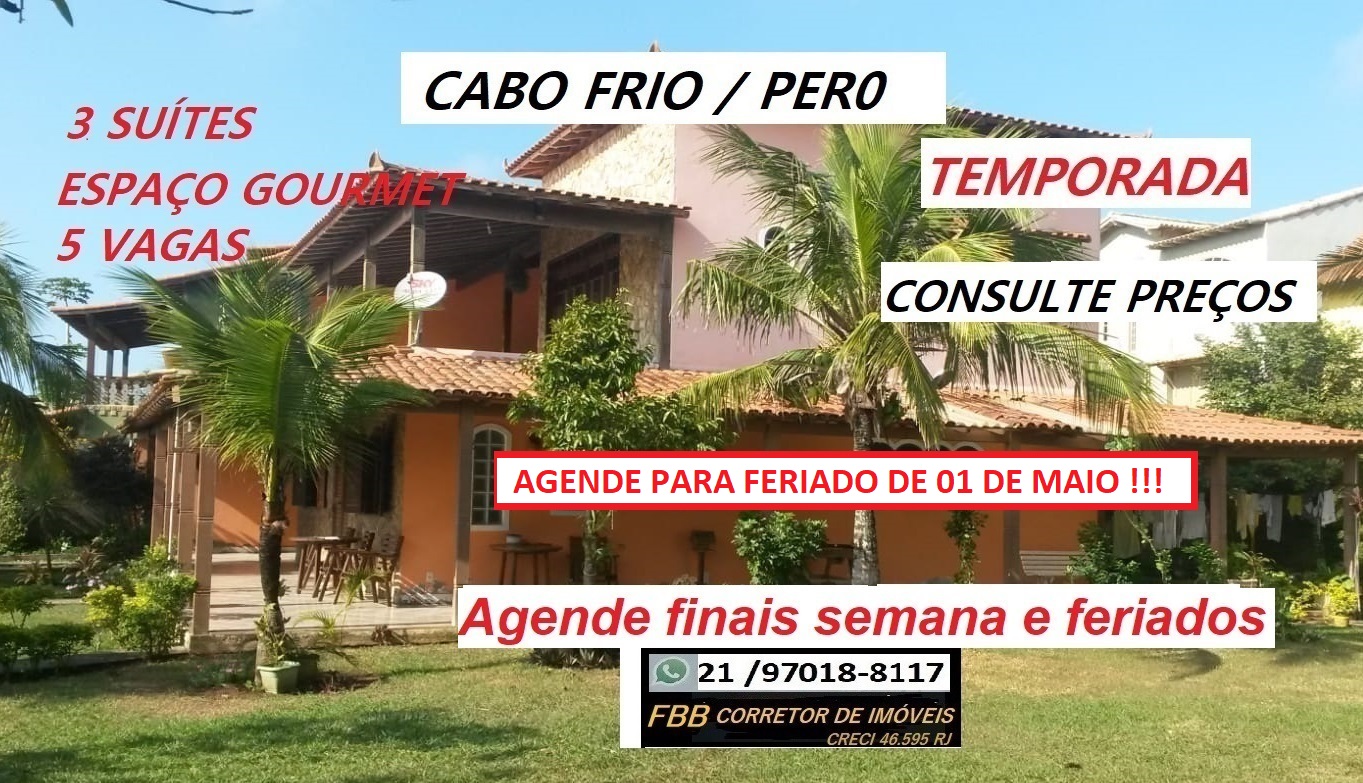 Imagem Casa com 4 Quartos para Temporada, 300 m² em Peró - Cabo Frio Imagem Casa com 4 Quartos para Temporada, 300 m² em Peró - Cabo Frio
