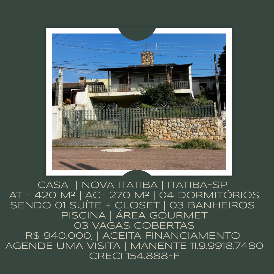 Casa com 4 Quartos à Venda, 270 m²em Nova Itatiba - Itatiba