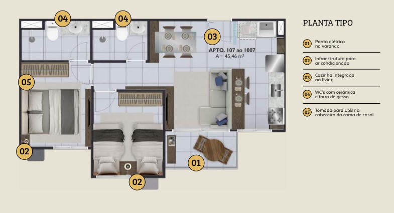 Imagem Apartamento com 2 Quartos à Venda, 45 m² em - Imagem Apartamento com 2 Quartos à Venda, 45 m² em -