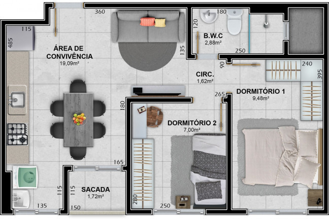 Imagem Apartamento com 2 Quartos à Venda, 53 m² em Santa Augusta - Criciúma Imagem Apartamento com 2 Quartos à Venda, 53 m² em Santa Augusta - Criciúma