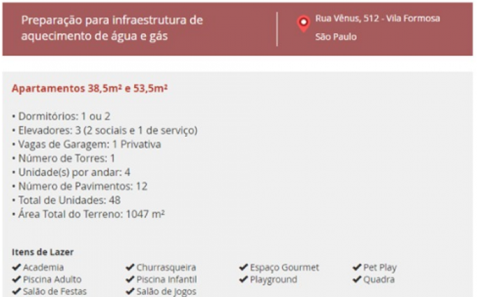 Apartamento com 1 Quarto para Alugar, 38 m² em Vila Formosa - São Paulo