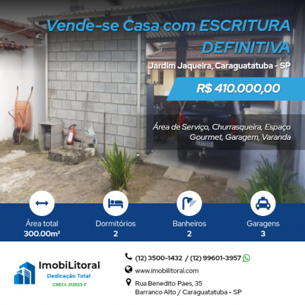 Casa com 2 Quartos à Venda, 300 m² em Jardim Jaqueira - Caraguatatuba