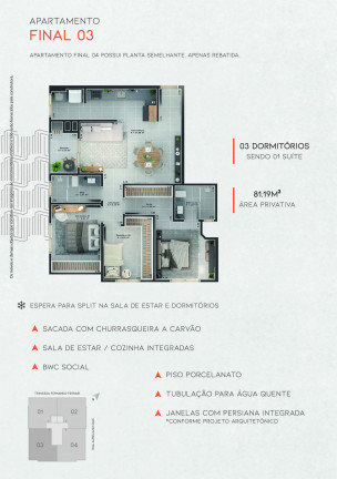 Imagem Apartamento com 3 Quartos à Venda, 78 m²em São Cristóvão - Criciúma