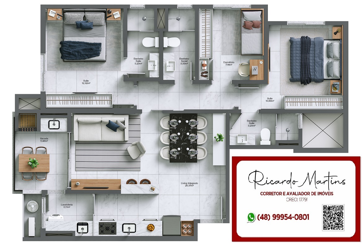 Imagem Apartamento com 3 Quartos à Venda, 93 m²em Santa Bárbara - Criciúma