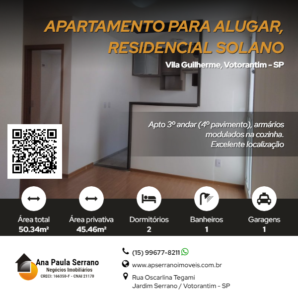 Imagem Apartamento com 2 Quartos para Alugar, 45 m²em Vila Guilherme - Votorantim