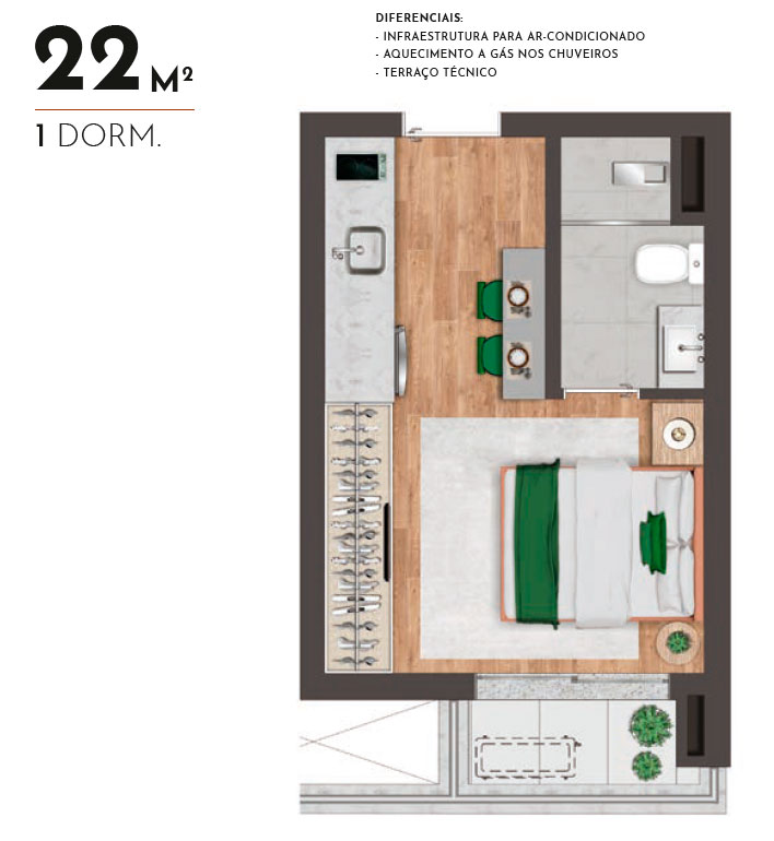 Imagem Studio com 1 Quarto à Venda, 22 m²em CHÁCARA KLABIN - São Paulo