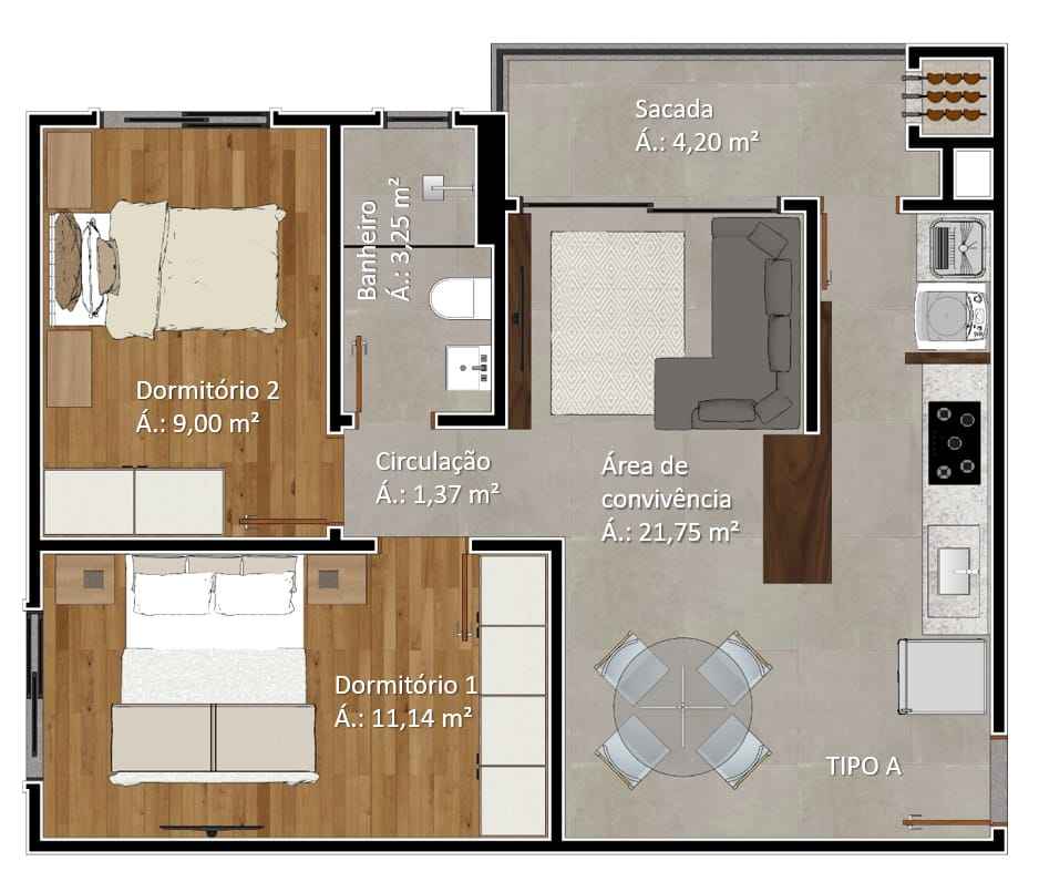 Imagem Apartamento com 2 Quartos à Venda, 60 m² em Universitário - Criciúma