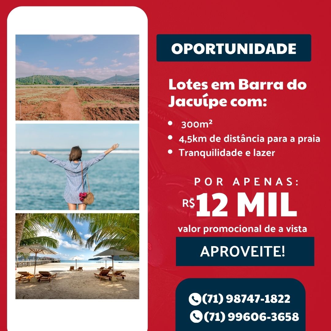 Terreno à Venda, 300 m²em Barra do Jacuípe - Camaçari