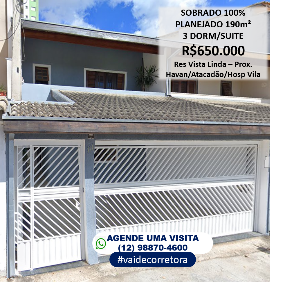 Imagem Sobrado com 3 Quartos à Venda, 190 m²em Loteamento Residencial Vista Linda - São José dos Campos Imagem Sobrado com 3 Quartos à Venda, 190 m²em Loteamento Residencial Vista Linda - São José dos Campos