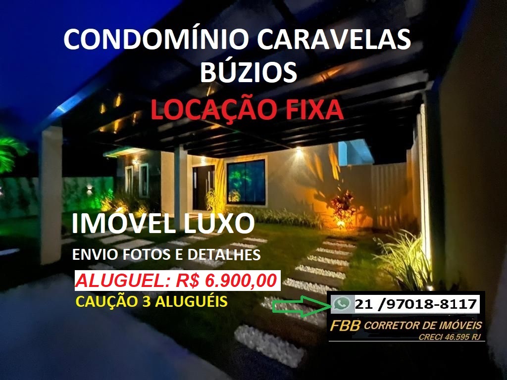 Imagem Casa de Condomínio com 2 Quartos para Alugar, 450 m² em Caravelas - Armação dos Búzios