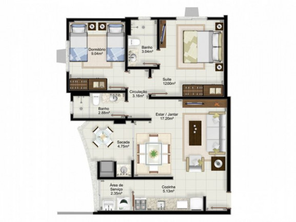 Imagem Apartamento com 2 Quartos à Venda, 81 m² em São Cristóvão - Criciúma