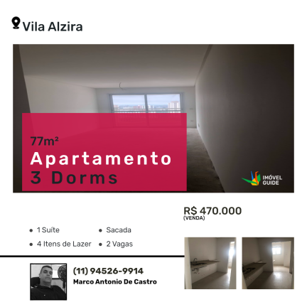 Apartamento com 3 Quartos à Venda,  em Vila Alzira - Santo André