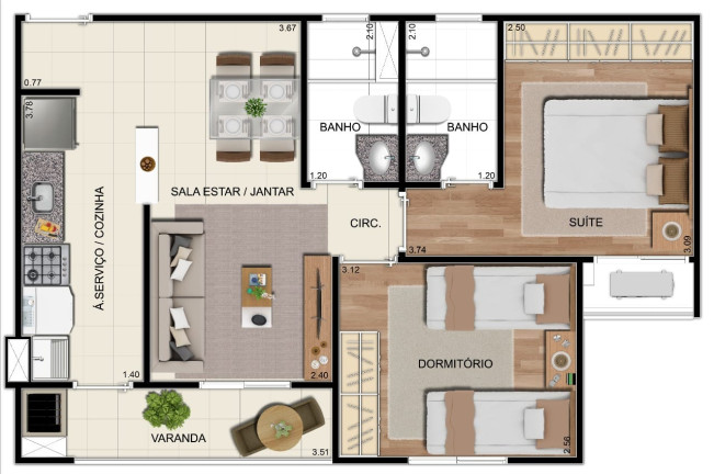 Imagem Apartamento com 2 Quartos à Venda, 51 m²em Planalto - Manaus
