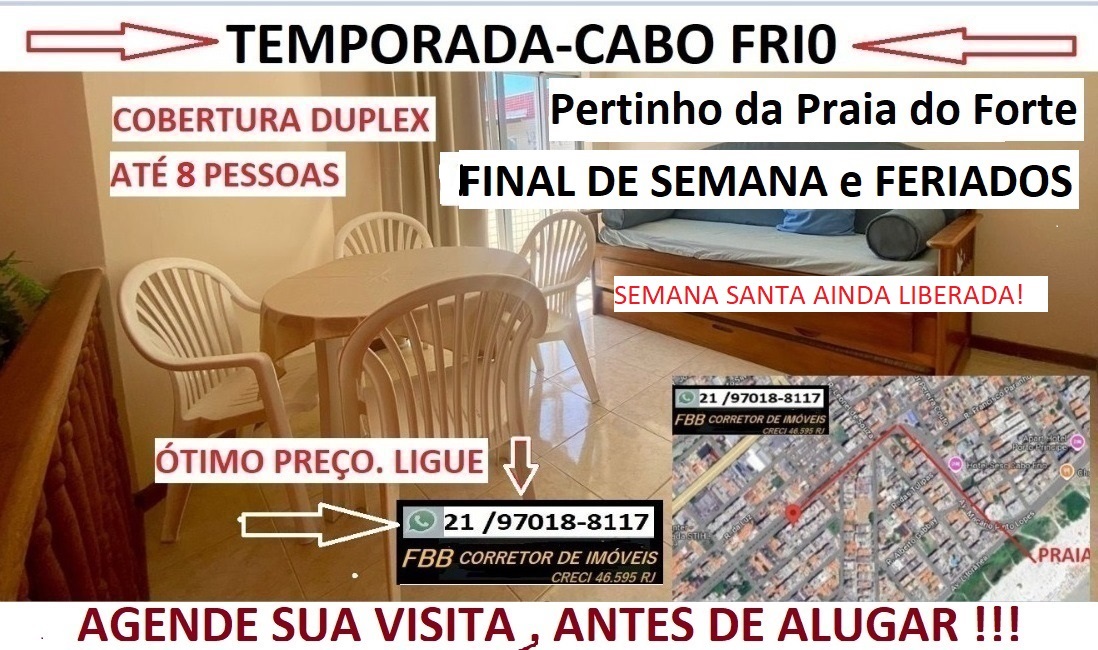 Apartamento com 2 Quartos para Temporada, 100 m² em Braga - Cabo Frio
