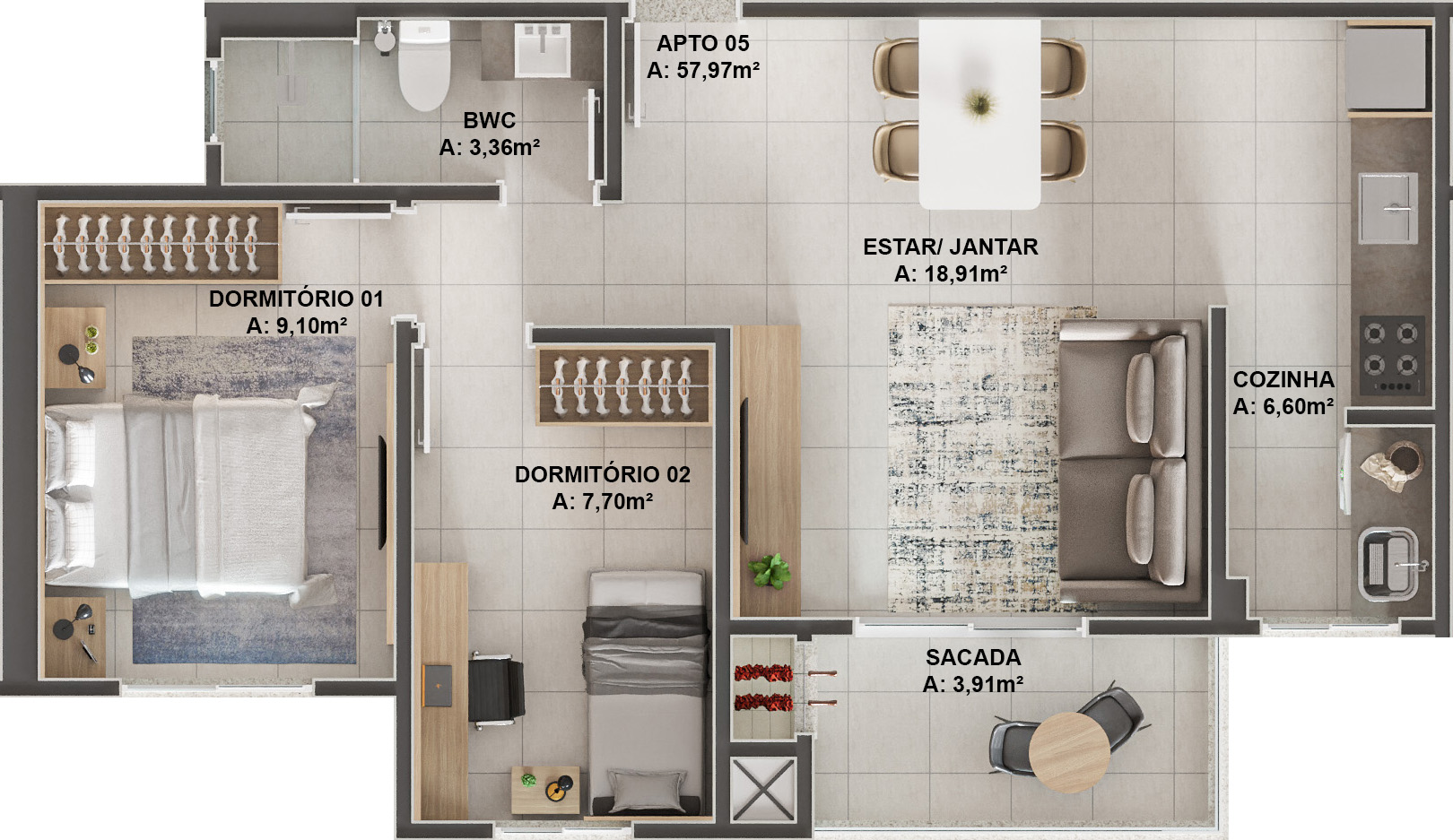 Imagem Apartamento com 2 Quartos à Venda, 55 m²em Humaitá - Tubarão