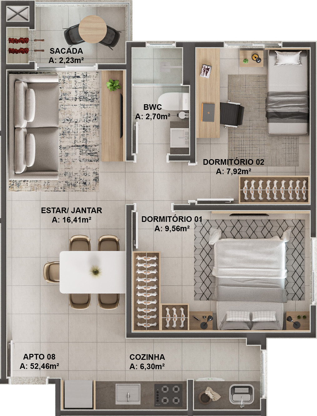 Imagem Apartamento com 2 Quartos à Venda, 55 m²em Humaitá - Tubarão