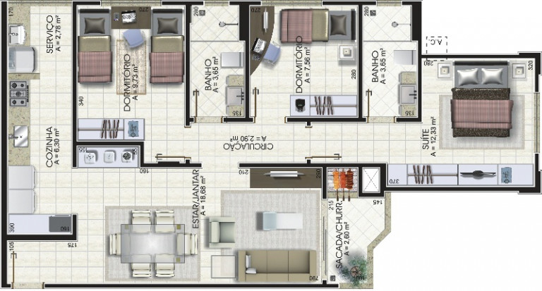 Imagem Apartamento com 3 Quartos à Venda, 114 m² em Michel - Criciúma