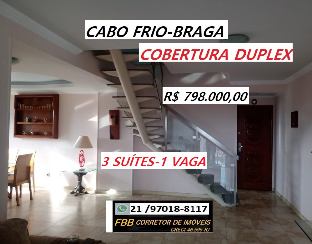 Imagem Cobertura com 3 Quartos à Venda, 180 m²em Braga - Cabo Frio Imagem Cobertura com 3 Quartos à Venda, 180 m²em Braga - Cabo Frio