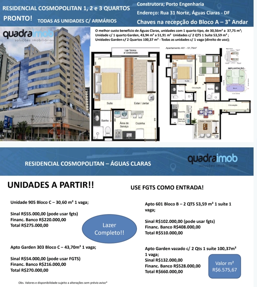 Imagem Apartamento com 1 Quarto à Venda, 30 m²em Sul (Águas Claras) - Brasília