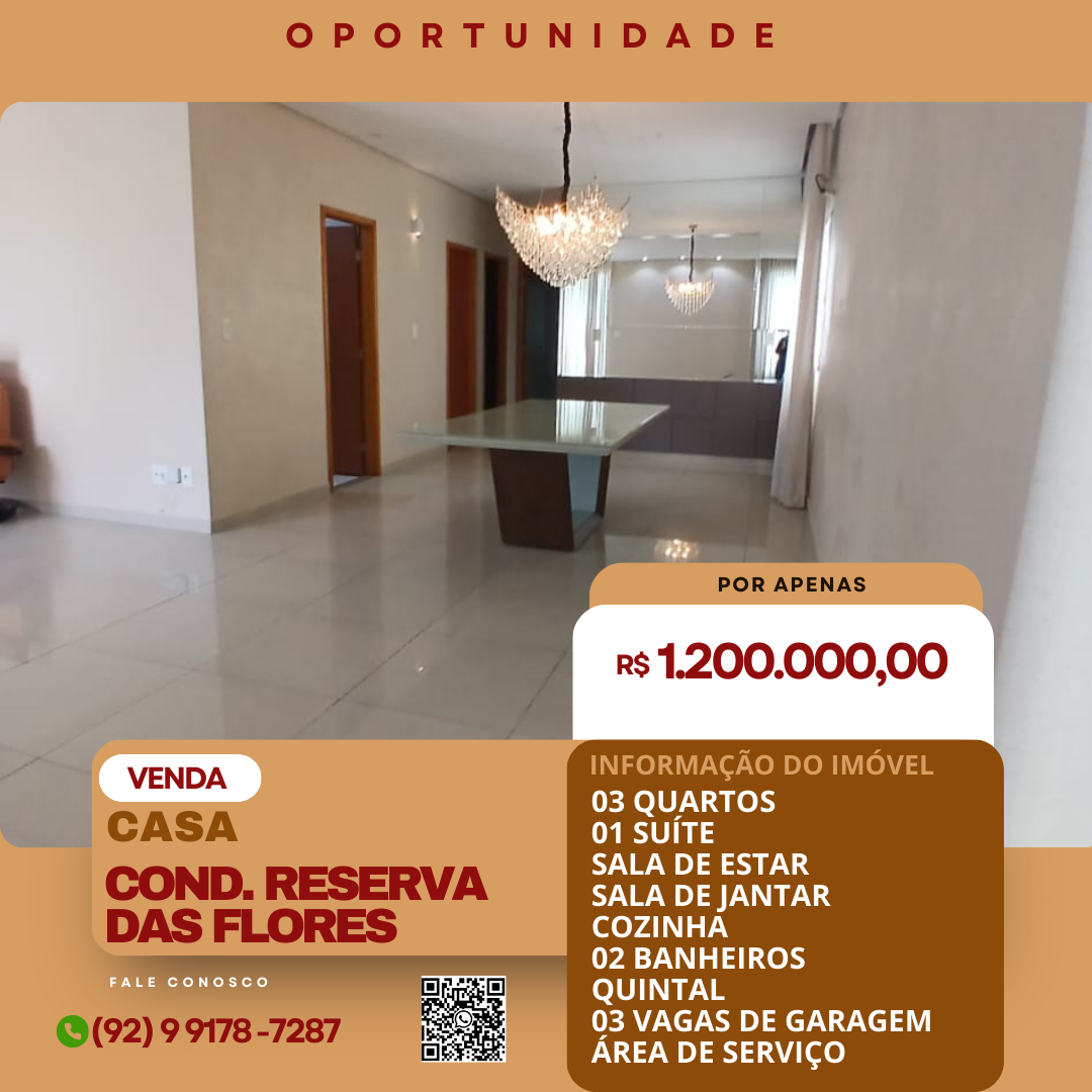 Casa de Condomínio com 3 Quartos à Venda, 96 m² em Ponta Negra - Manaus