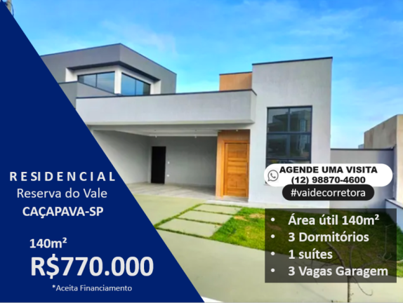Casa de Condomínio com 3 Quartos à Venda, 140 m²em Caçapava Velha - Caçapava