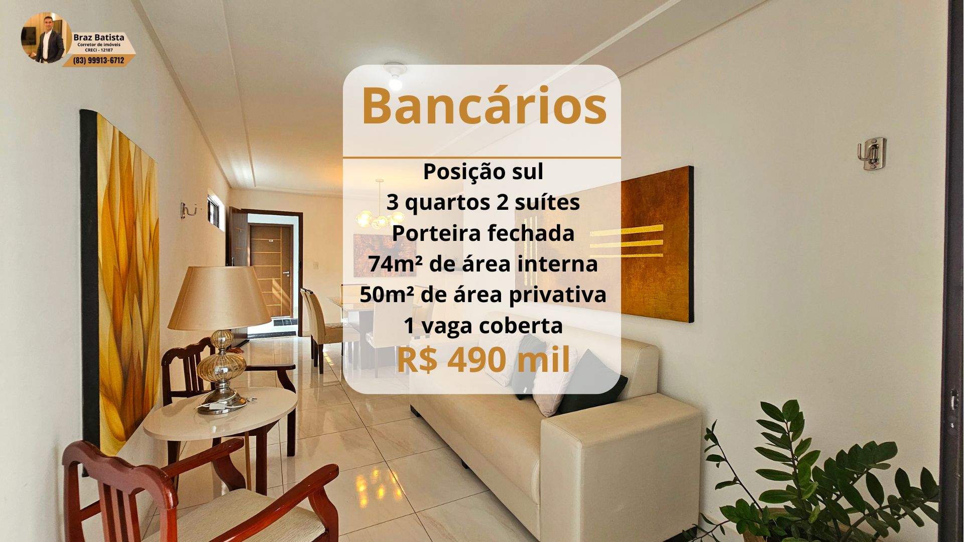 Apartamento com 3 Quartos à Venda, 74 m² em Bancários - João Pessoa