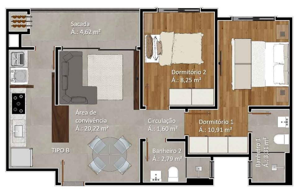 Imagem Apartamento com 2 Quartos à Venda, 60 m² em Universitário - Criciúma