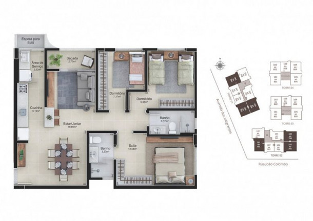 Imagem Apartamento com 3 Quartos à Venda, 79 m²em Rio Maina - Criciúma