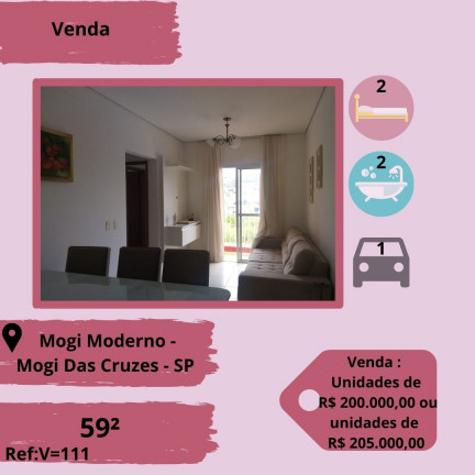 Apartamento com 2 Quartos à Venda, 59 m² em Mogi Moderno - Mogi das Cruzes