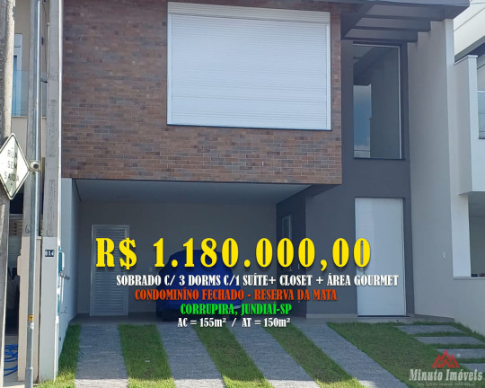 Sobrado com 3 Quartos à Venda, 155 m² em Loteamento Reserva Da Mata - Jundiaí