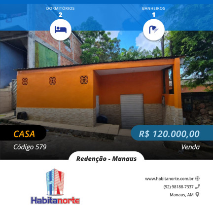 Casa com 2 Quartos à Venda, 60 m² em Redenção - Manaus
