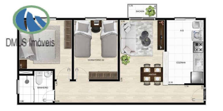 Imagem Apartamento com 2 Quartos à Venda, 55 m² em Mongaguá