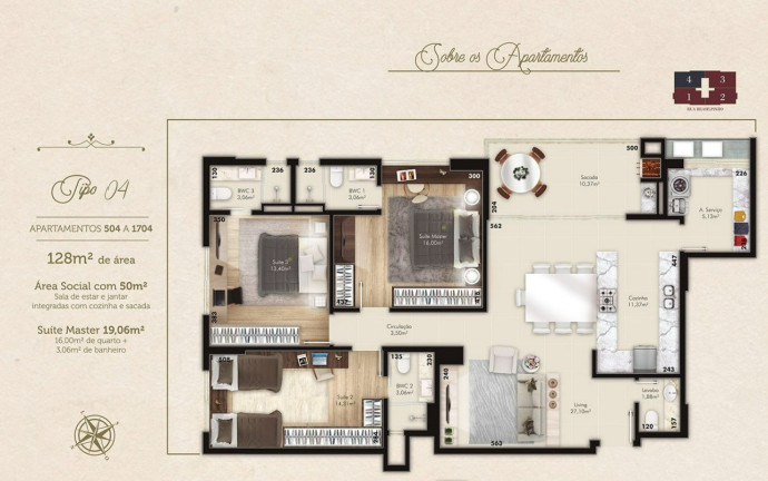 Imagem Apartamento com 3 Quartos à Venda, 128 m² em Kobrasol - São José Imagem Apartamento com 3 Quartos à Venda, 128 m² em Kobrasol - São José