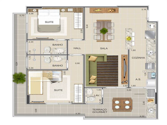 Imagem Apartamento com 2 Quartos à Venda, 78 m² em Guilhermina - Praia Grande