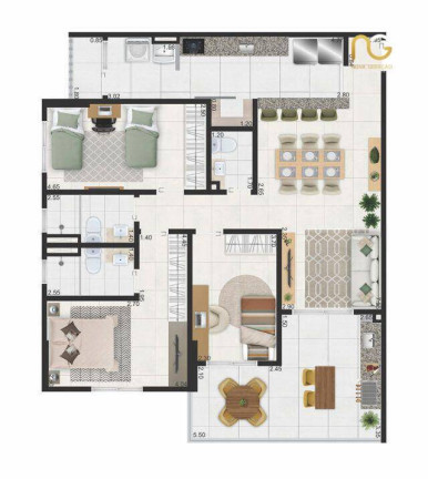 Apartamento com 3 Quartos à Venda, 111 m² em Vilamar - Praia Grande