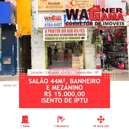 Imóvel Comercial para Alugar, 44 m² em Centro - Carapicuíba