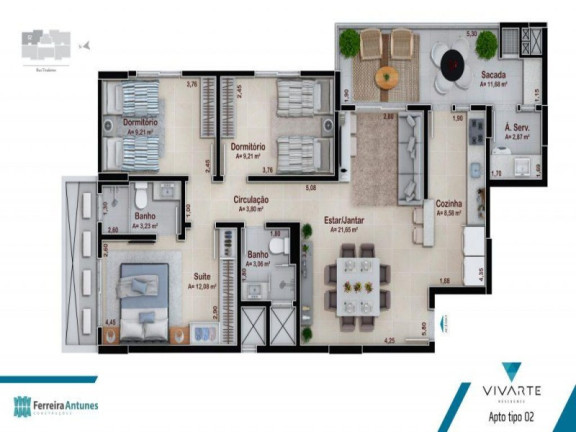 Imagem Apartamento com 3 Quartos à Venda, 98 m² em Kobrasol - São José Imagem Apartamento com 3 Quartos à Venda, 98 m² em Kobrasol - São José