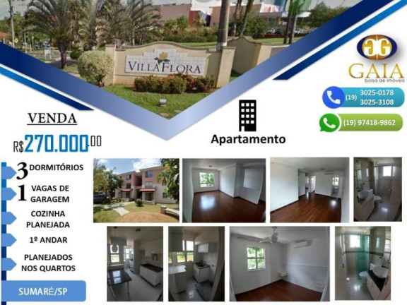 Apartamento com 3 Quartos à Venda, 82 m² em Parque Villa Flores - Sumaré