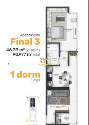 Imagem Apartamento com 1 Quarto à Venda, 44 m² em Guilhermina - Praia Grande