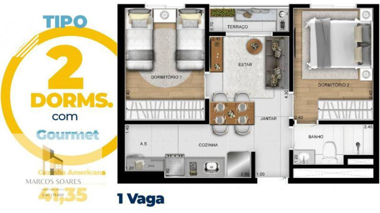 Apartamento com 2 Quartos à Venda, 46 m² em Vila Osasco - Osasco