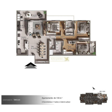 Apartamento com 3 Quartos à Venda, 123 m² em Barreiros - São José
