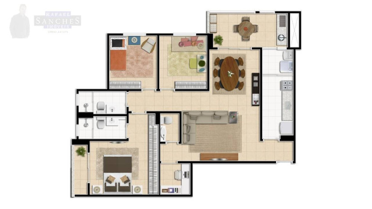 Imagem Apartamento com 3 Quartos à Venda, 95 m² em Vila Aviação - Bauru