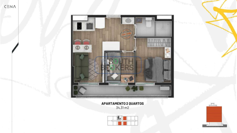 Imagem Apartamento com 2 Quartos à Venda, 21 m² em Centro - Curitiba Imagem Apartamento com 2 Quartos à Venda, 21 m² em Centro - Curitiba