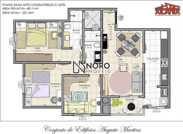 Apartamento com 3 Quartos à Venda, 88 m² em Urlândia - Santa Maria