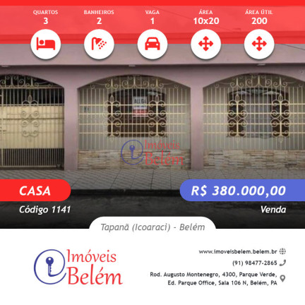 Casa com 3 Quartos à Venda, 200 m² em Tapanã (icoaraci) - Belém