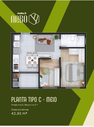 Imagem Apartamento com 2 Quartos à Venda, 43 m² em Vargem Grande - Curitiba