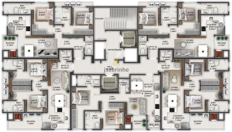 Apartamento com 2 Quartos à Venda, 62 m² em Morretes - Itapema