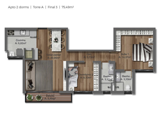 Imagem Apartamento com 2 Quartos à Venda, 75 m² em Tristeza - Porto Alegre Imagem Apartamento com 2 Quartos à Venda, 75 m² em Tristeza - Porto Alegre
