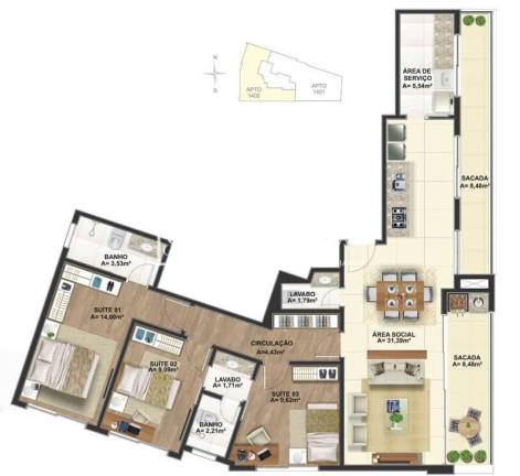 Imagem Apartamento com 3 Quartos à Venda, 108 m² em Estreito - Florianópolis Imagem Apartamento com 3 Quartos à Venda, 108 m² em Estreito - Florianópolis