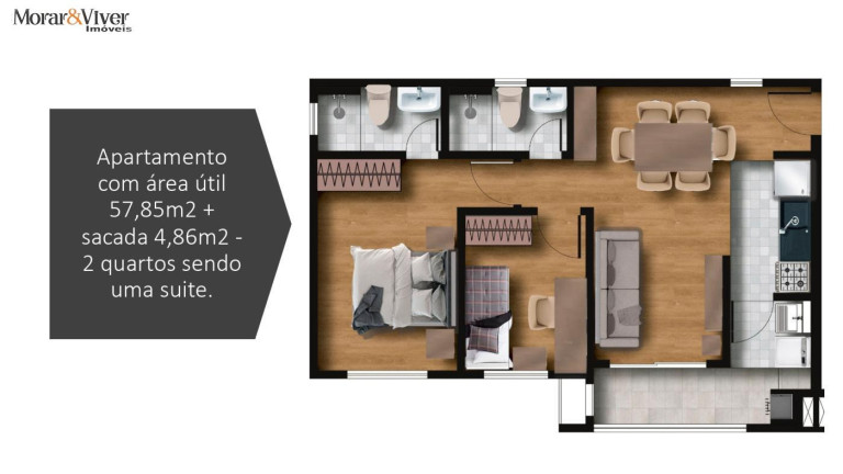 Imagem Apartamento com 2 Quartos à Venda, 58 m² em Bacacheri - Curitiba